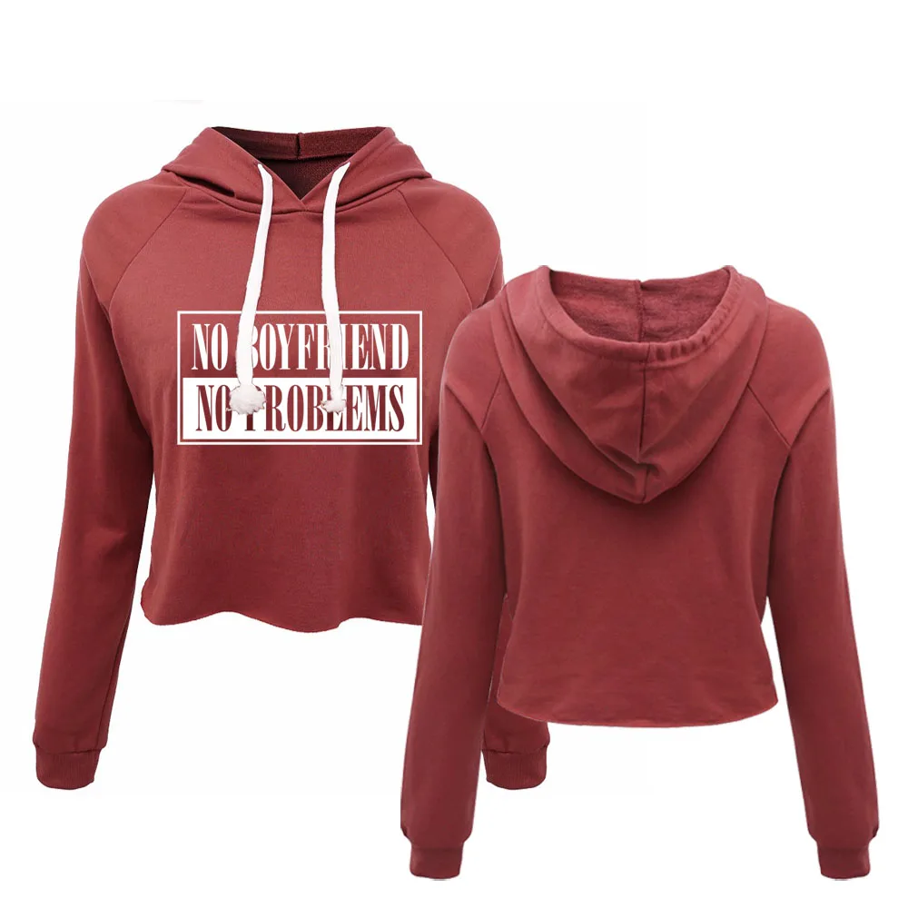 NO BOYFRIEND NO PROBLEM Women's Funny Cropped Hoodies Tumblr Fashion