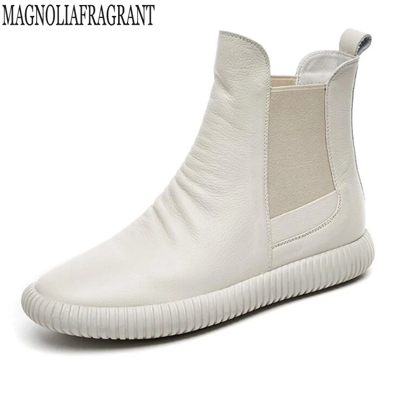 Comprar Botas de Invierno para mujer botas de cuero genuino tobillo zapatos Vintage Casual zapatos de marca de diseño Retro hecho a mano botas de mujer