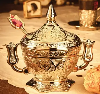 

Turkish Classy Copperplate Vintage Gift Turkish Delight Sugar Bowl with spoon
