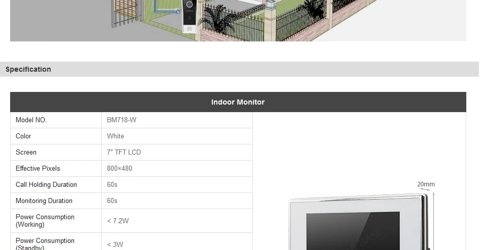 HOMSECUR BM718-W фото и монитор с функцией записи для HDK серии видео и аудио Домашний домофон