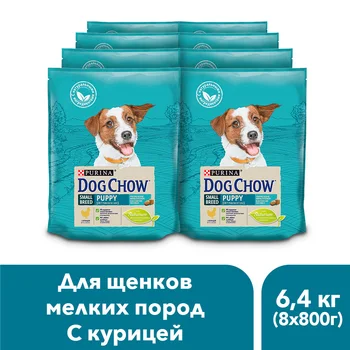 

Dog Chow dry food for puppies of small breeds up to 1 year, with chicken, 6.4 kg.