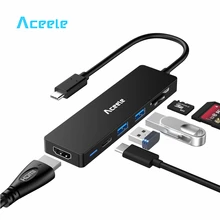 Aceele USB C концентратор usb type C до 4K HDMI USB 3,0 питание карт-ридер конвертер для Macbook Pro Macbook HUAWEI Matebook X/E