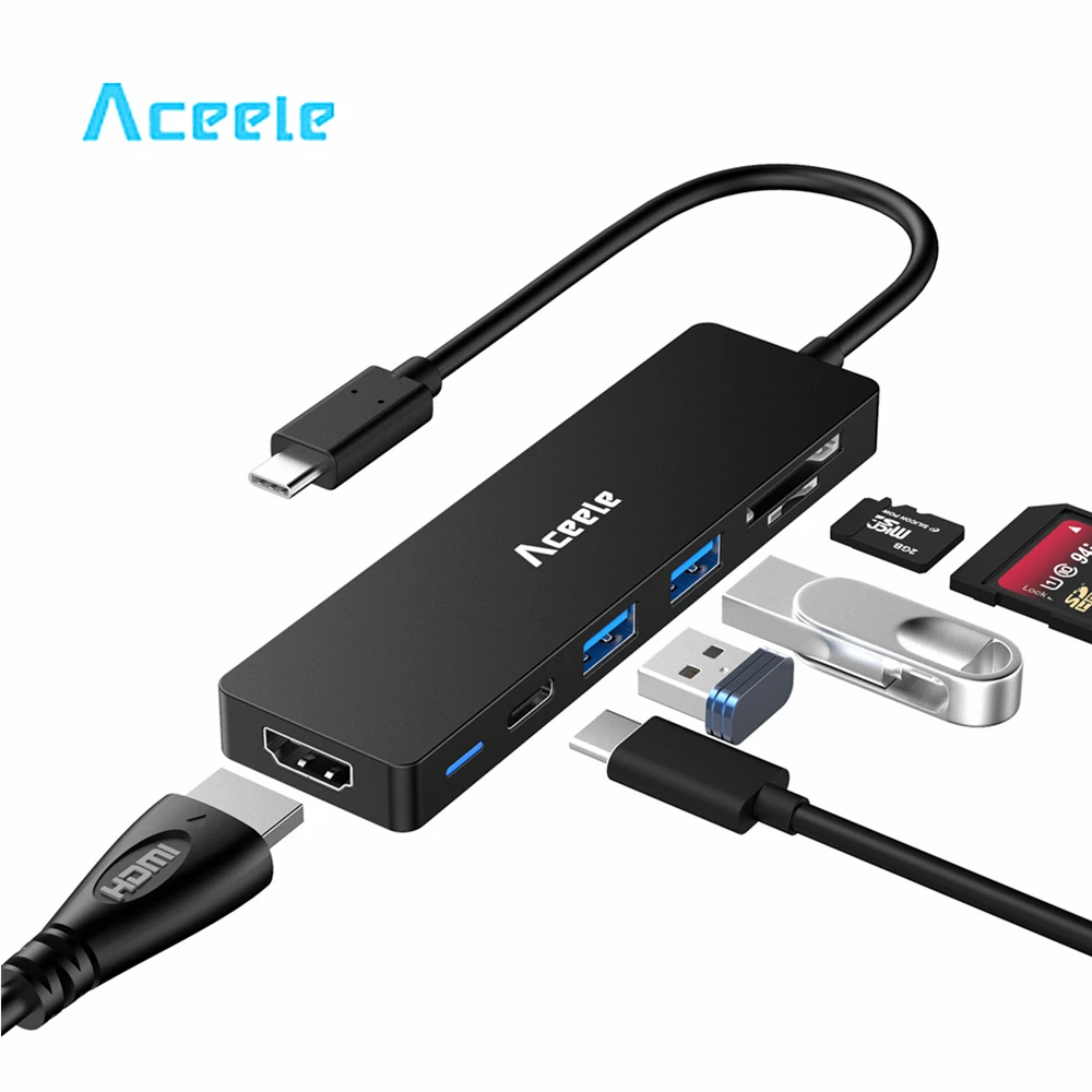 

Aceele USB C hub USB Type C to 4K HDMI USB 3.0 Power Delivery Card Reader Converter for Macbook Pro Macbook HUAWEI Matebook X/E