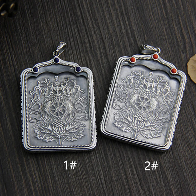 

FYLA MODE Christmas Gift Chinese Tibet Style S925 Sterling Silver Tangka Carved Pendant Thangka Jewelry Gift XJF066