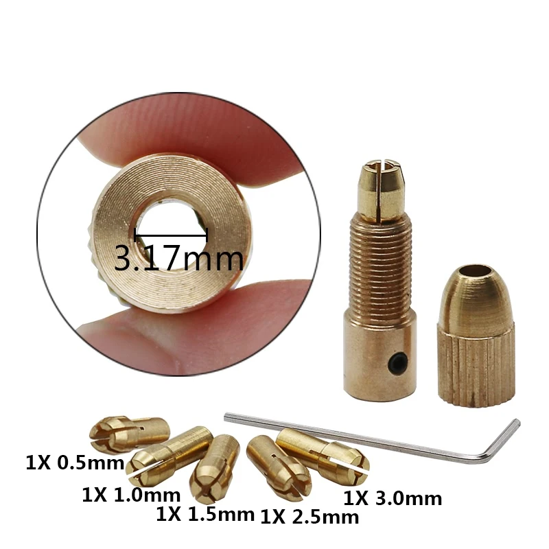 7 шт./компл. 0,5-3 мм Электрический латунный набор сверл патрон Электрический моторный вал зажим с ключ, дюймовый стандарт сверло 2,35/3,17/4,05/5,05 мм - Цвет: 3.17mm