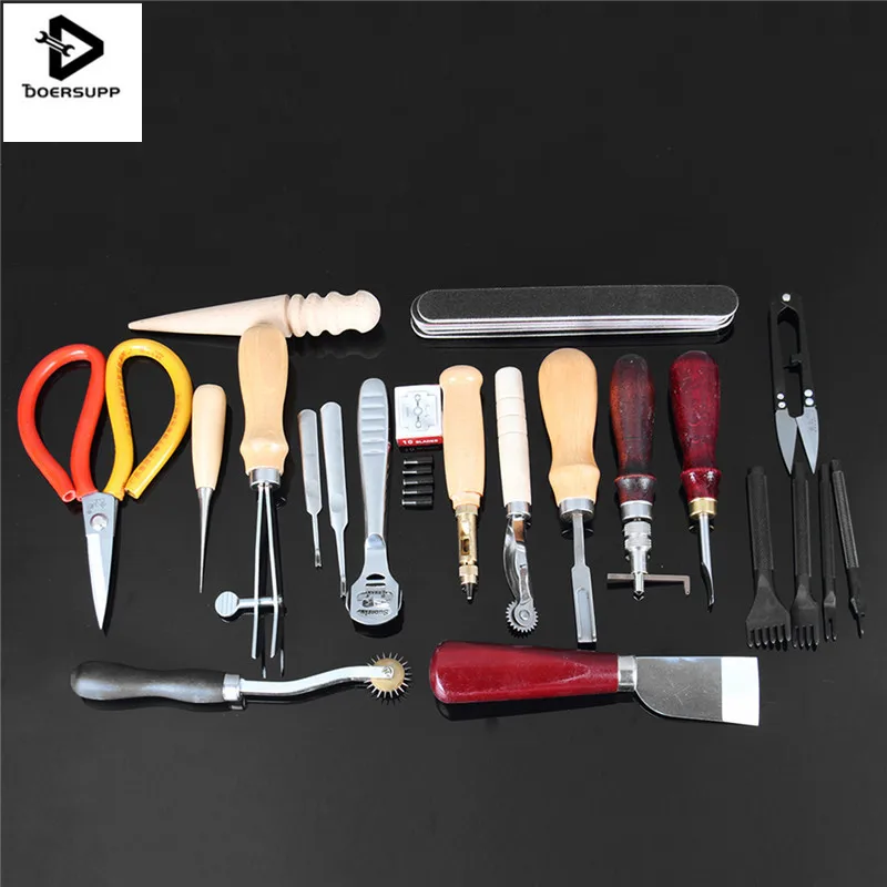 

20Pcs a SET Leather Craft Kit Tools Thread Awl Waxed Thimble Kit For Hand Stitching Sewing Stamping DIY Hand Tool Set