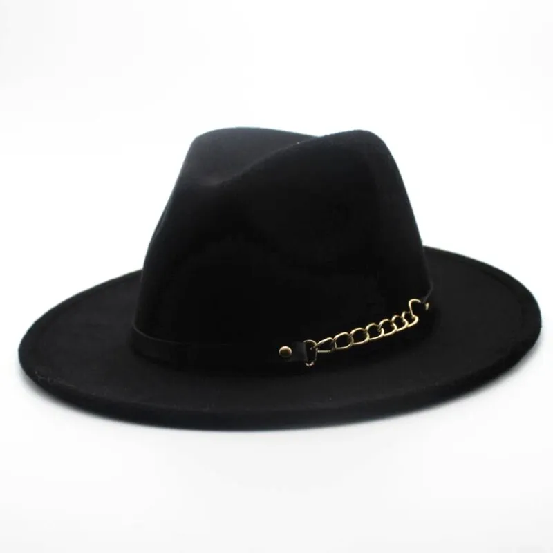 Seioum Бренд Джаз Шляпа Унисекс шерсть фетровые шляпы с широкими полями шляпы женские винтажные широкие свисающие поля Chapeau Femme Панама шляпа - Цвет: black
