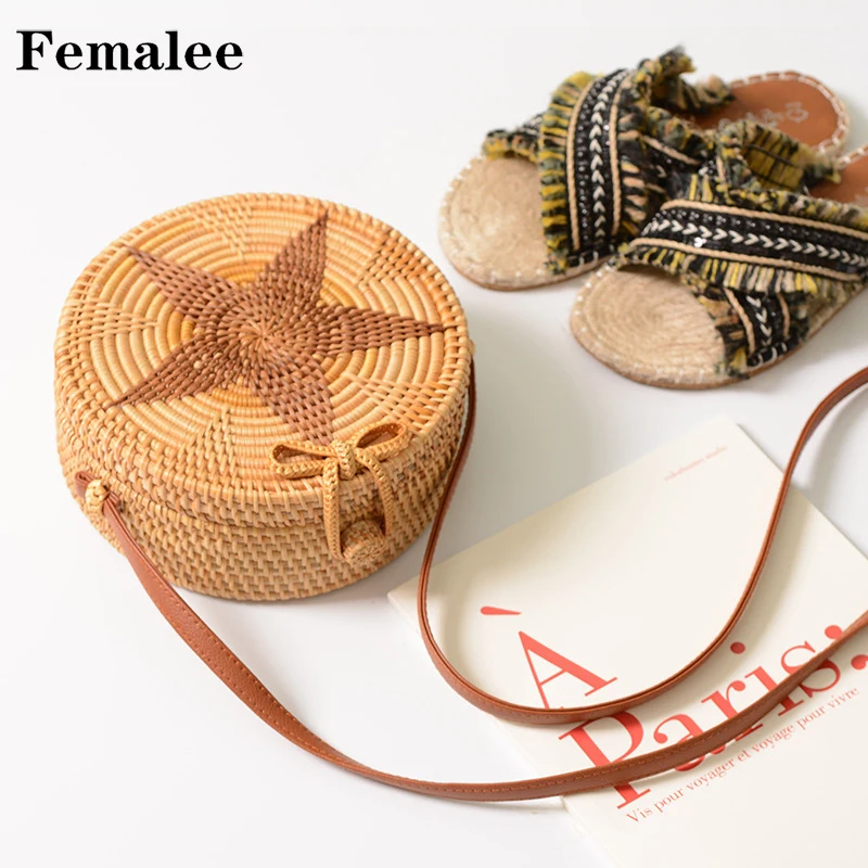 

FEMALEE INS Star Handmade Crossbody bags Bohemian Straw Bags for Women Bali Circle Beach Handbags Summer Vintage Rattan Bag 2018