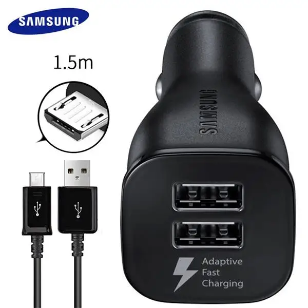 Samsung S7 S6 edge быстрое автомобильное зарядное устройство 9V1. 67A и 5V2A 1,5 m Micro USB кабель 2USB быстрый адаптер Note2 Note4 Note5 note edge - Тип штекера: 2U and 1.5M Cable