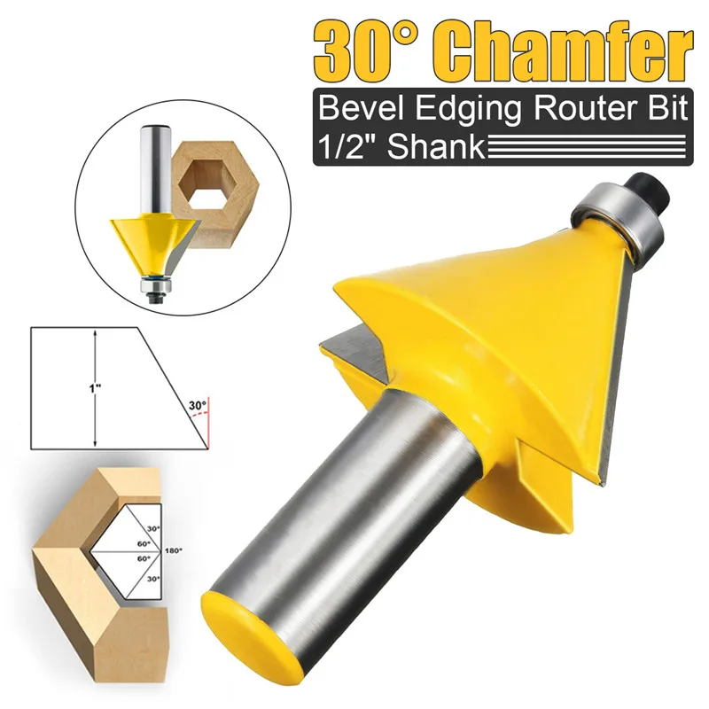 1/2'' Shank 30 Chamfer&Bevel Edging Router Bit Woodworking Groove Cutting Tool Wood Milling