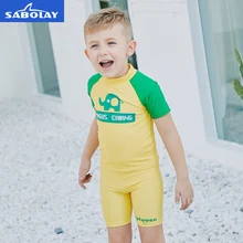SABOLAY трехшовный короткий рукав детский купальник с защитой от солнца для мальчиков С Рисунком Слона быстросохнущие желтые и зеленые купальники топы