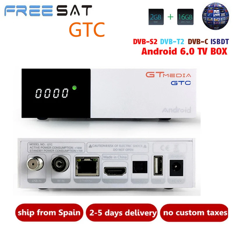 

Original Freesat GTC GTmedia GTC 4K Satellite Receiver DVB-S2 /C /T2/ ISDB-T Amlogic S905D Android6.0 2G 16G BT4.0