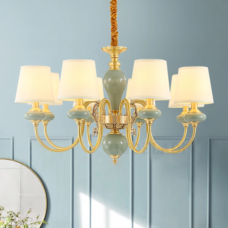 

American ceramic chandelier bedroom/dining room/living room full copper pendant lamp fashion hotel lobby lighting