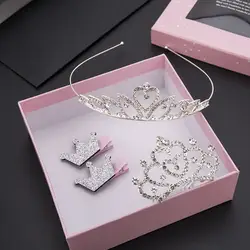 4 шт./комплект-детская Головные уборы Подарок на день рождения Box set принцесса алмаз Корона обруч для волос шпилька гребень для волос для