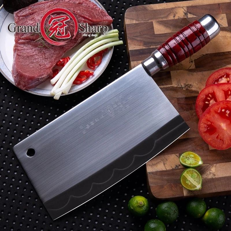 Professional 7,5-дюймов углеродистая сталь 4cr13 Кливер нож ручной работы китайский кухонные ножи нож традиционные нарезки Инструменты