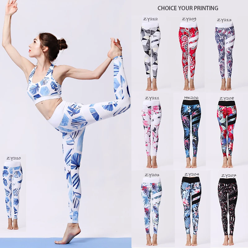 

Women Sports Suit Floral Print Yoga Suit Fitness Women Pad bra+High Waist Leggings Jogger Clothes Workout Clothing Sportswear