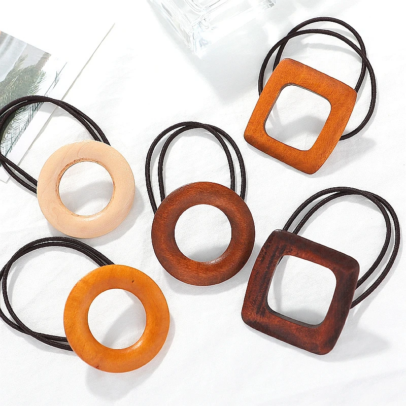 

Korean Women Restoring Ancient Ways Wooden Hair Rope Extremely Simple Geometric Hair Bands Hair Accessories