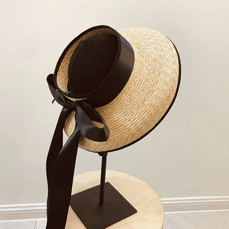 النساء مرن صنز قبعة مع Bowknot طويلة شريط أسود فارغة أعلى قناع القش قبعة سيدة الصيف واسعة حافة شاطئ كاب الفاتحة فام ete النساء مرن صنز قبعة مع Bowknot طويلة شريط أسود فارغة أعلى قناع القش قبعة سيدة الصيف واسعة حافة شاطئ كاب الفاتحة فام ete