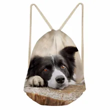 Mulheres ocasionais Dos Homens Com Cordão Sacos de Armazenamento 3D Border Collie Cão Impressão Meninas Menino Macio Estudante da Escola Mochilas Bookbag bolso soco