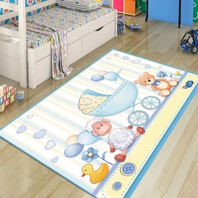 

Else Blue Yellow Cradle Baby Bears Lamps 3d Print Non Slip Microfiber Children Kids Room Decorative Area Rug Kids Game Mat