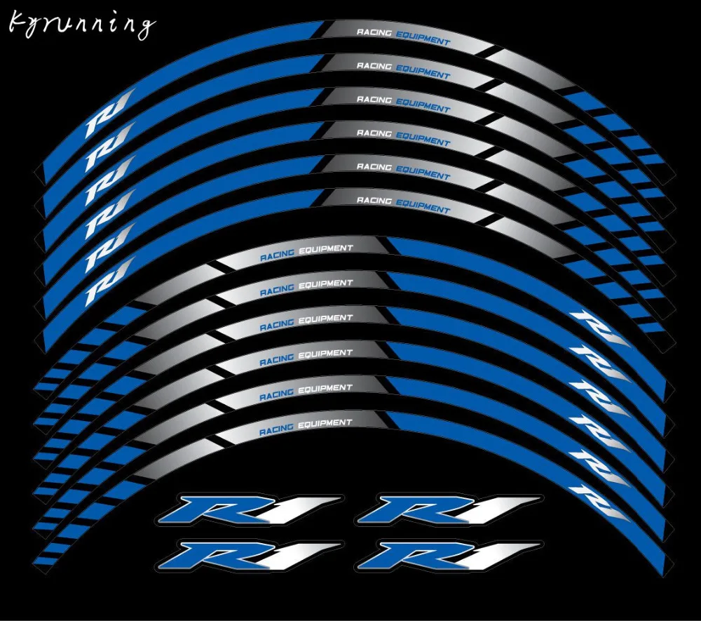 

KYRUNNING 3 color for YAMAHA ZYF R1 motorcycle wheel decals Reflective stickers rim stripes ZYF R1 motorbike ZYF R1
