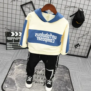 

2PCS WLG boys girls autumn spring clothing set kids letter printed casual hooded long sleeve hoodies and black pant set children