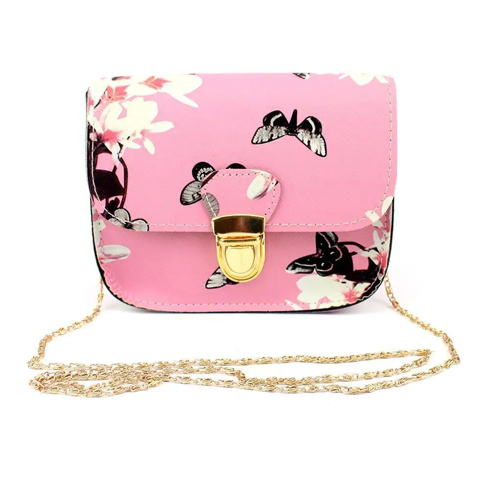 Women Floral Butterfly Print Mini Chain Bag Shoulder Crossbody Purse Handbag