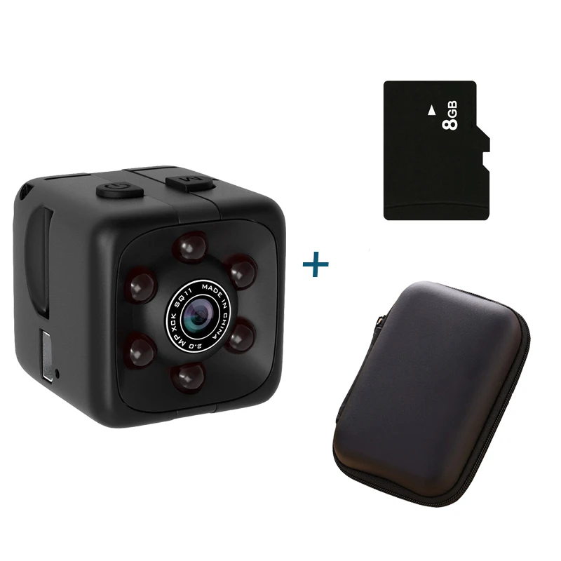 Camera SQ11 PRO Mini Camera HD 1080P Camara espia secret camera Support Hiden TFcard PK SQ16 SQ13 SQ12 SQ8 SQ6 SQ19 - Цвет: case and 8G TF Card