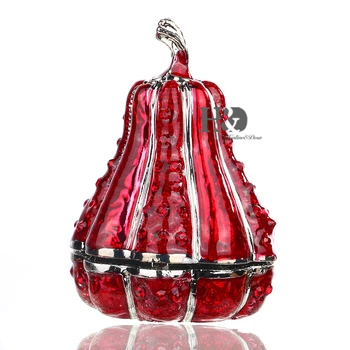 

H&D Small Jewelry Trinket Boxes Enameled Ring Holder Earring Jewelry Keepsake Box with Crystal (red pumpkin)