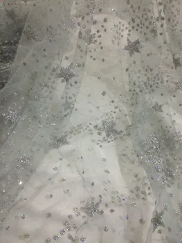 

Good looking glued glitter embroidery tulle mesh lace fabric with glued glitter Jolin-121633 for wedding dress