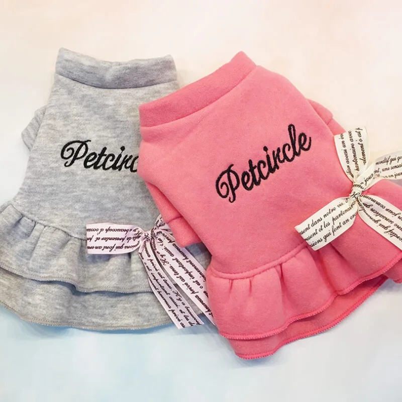 Beste Snelle Verzending Hond Jurk Puppies Kleding Huisdier Herfst En Winter Plus Fluwelen Dikke Prinses Boog Rok Kat Jurk Teddy Jurk