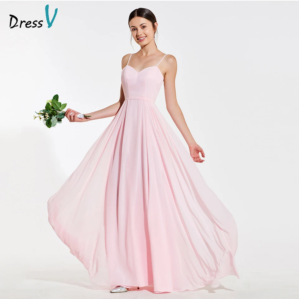 Dressv elegant pink spaghetti straps a line bridesmaid dress ruched