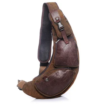 

New Men Canvas PU Leather Travel Leisure Riding Motorcycle Cross Body Messenger Shoulder Back pack Sling Chest Bag