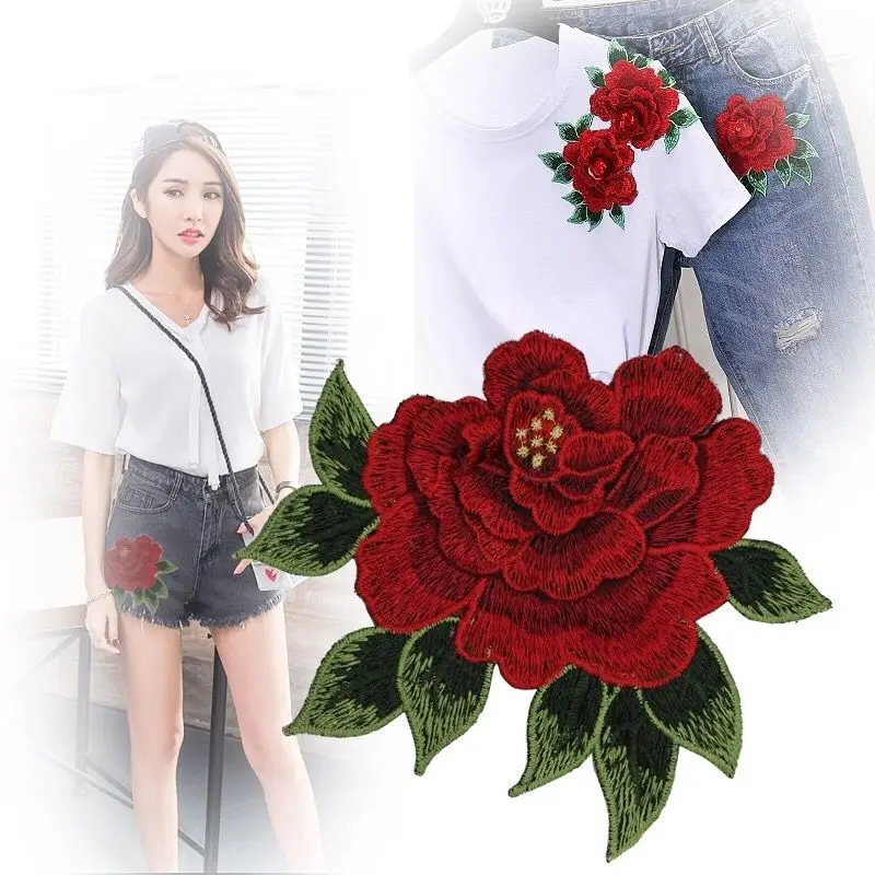 

Fadesen Rose Embroidery Iron on Sew on Patches for Clothing Applique DIY Hat Coat Dress Pants Accessories Cloth Patches