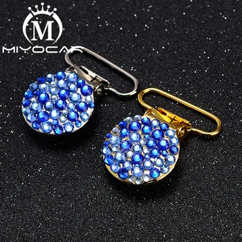 

MIYOCAR unique handmade bling blue round shape pacifier clip dummy clip pacifier holder good quality handmade material SP027