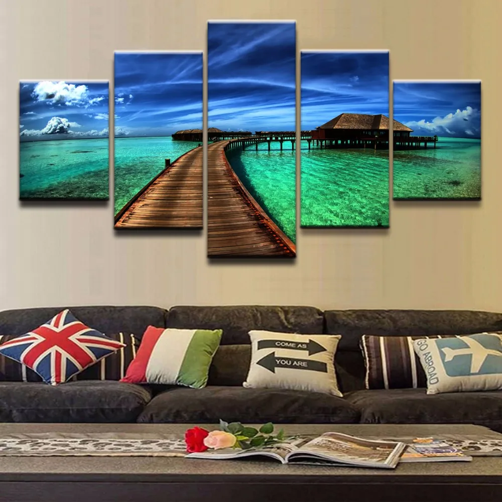 Poster 5 Pieces Top-Rated Canvas Print Ocean Sky Tropical Modular Pictures Wall Art Home Decorative Painting Bedroom | Дом и сад
