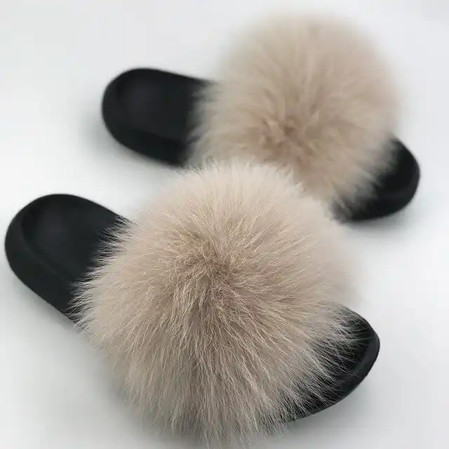 ladies fluffy sliders