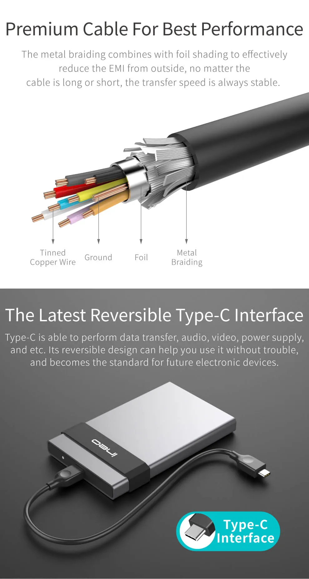 Ineo чехол для жесткого диска алюминиевый внешний USB C 3,1 Gen 2 type-C to SATA 2,5 дюймов жесткий диск SSD корпус Caddy [C2561]