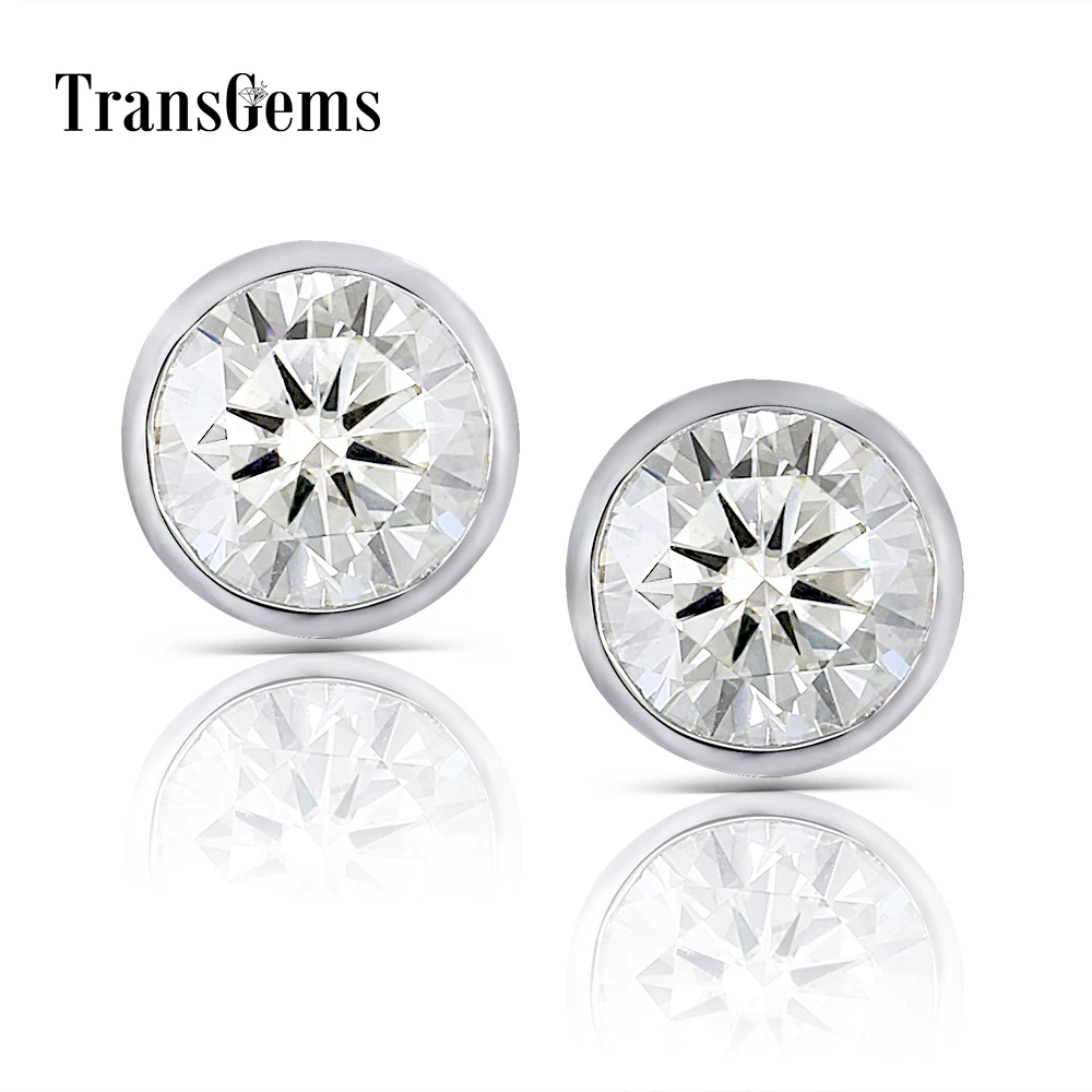 

Transgems Solid 14K 585 White Gold 2CTW 6.5mm 1 Carat Moissanite Stud Earrings Bezel Setting Push Back Earrings for Women