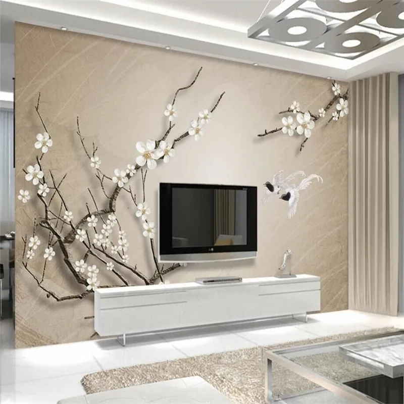 

New Chinese Pearl Plum Jewelry Wall Custom Wallpaper Mural