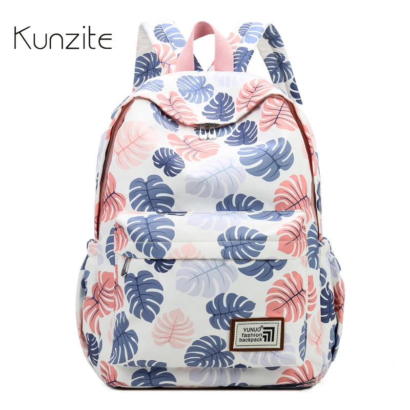 

KUNZITE Brand Back To School Backpack For Girl Waterproof Nylon Women Backpack Cool Book Bag Large Capacity Printing Travel Bag
