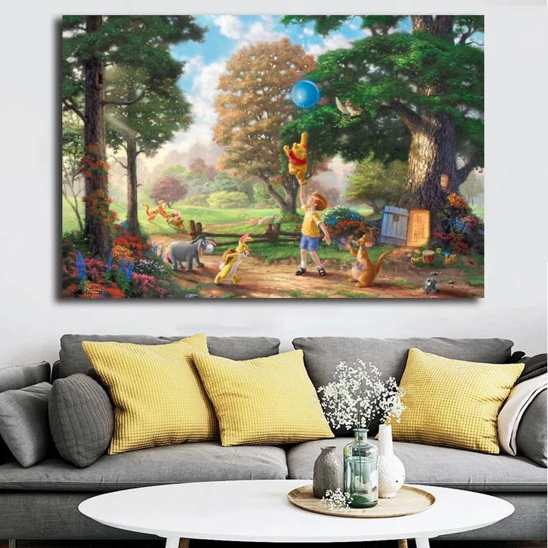 

Winnie The Pooh Kindergarten Thomas Kinkade Cinderella Poster Painting on Canvas Bedroom Wall Art Decoration Pictures Home Decor