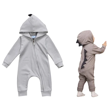 

Trendy Dinosaur Long sleeve Hooded Romper For Baby Boy