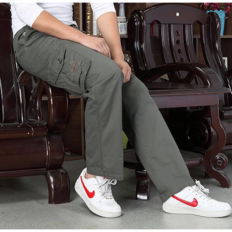 

Men's Pant Casual Seasons style Men Elastic waist Multi-Pocket Overall Male Combat Long baggy large Trouser XL - 6XL