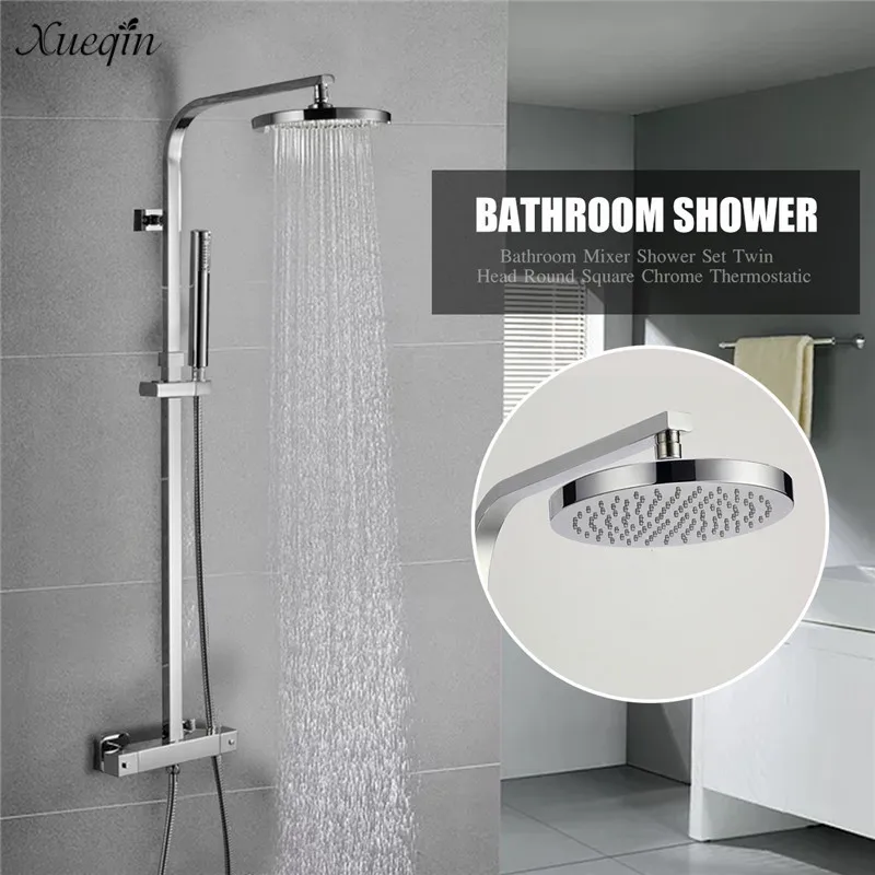 

Xueqin Chrome Bathroom Mixer Shower Set Round Rainfall Top Shower Head With Square Handheld Sprayer Wall Mounted