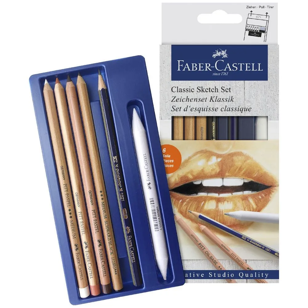 

Original Faber Castell Creative Studio Classic Sketch Set ,1 Goldfaber Graphite 2B,3 Pitt Pastel,1 Pitt Oil Base,1Blending Stump