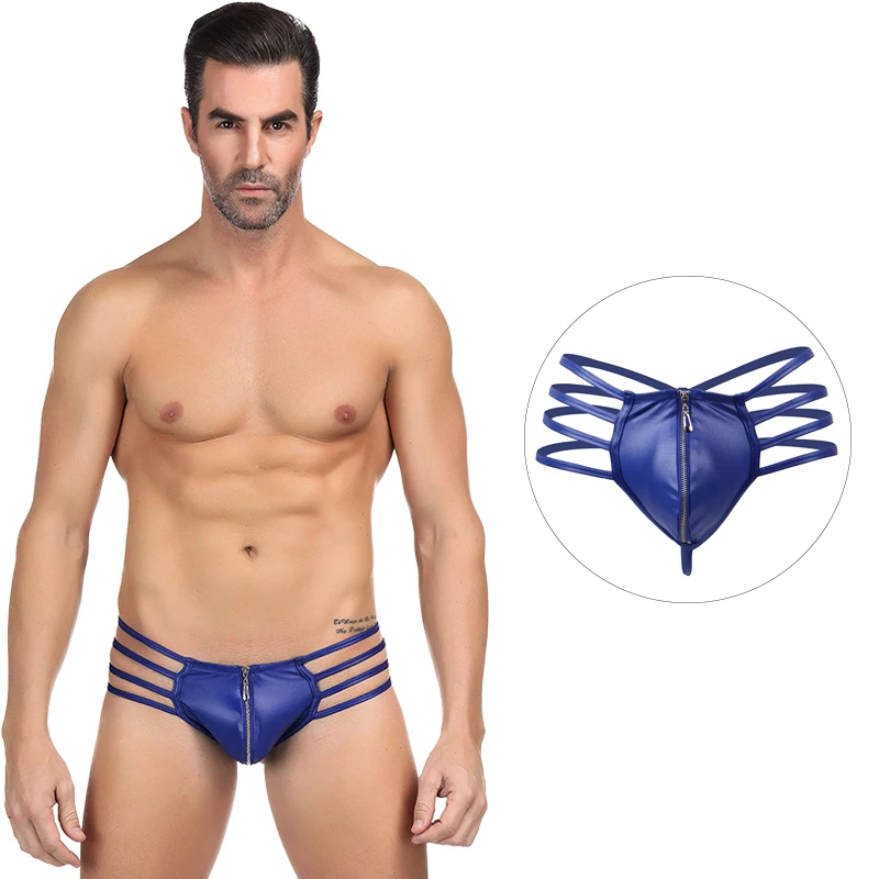 

Leather Underwear Men Front Zipper Man Thong Sexy Underwear Men Erotic Solid Breathable String Homme Sexy Male Lingerie MPW068