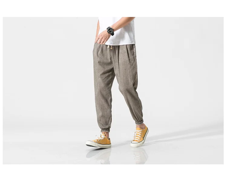 MRDONOO, хлопок, лен, повседневные штаны-шаровары, Мужские штаны для бега, мужские брюки для фитнеса, китайский традиционный стиль, Harajuku K29