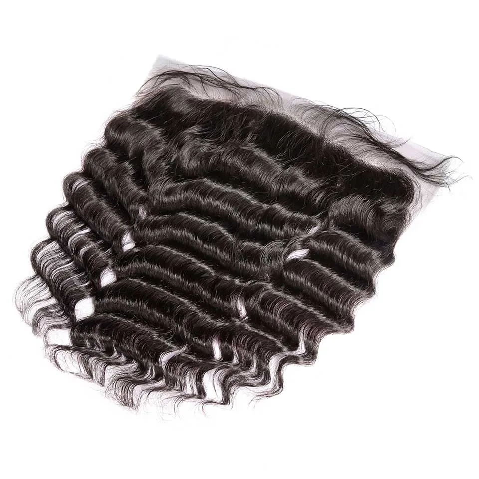 Prom Queen 13x4 Lace Frontal Brazilian Hair Loose Deep Wave #1B Pre plucked Frontal With Baby Hair 100% Human Remy Hair Closure