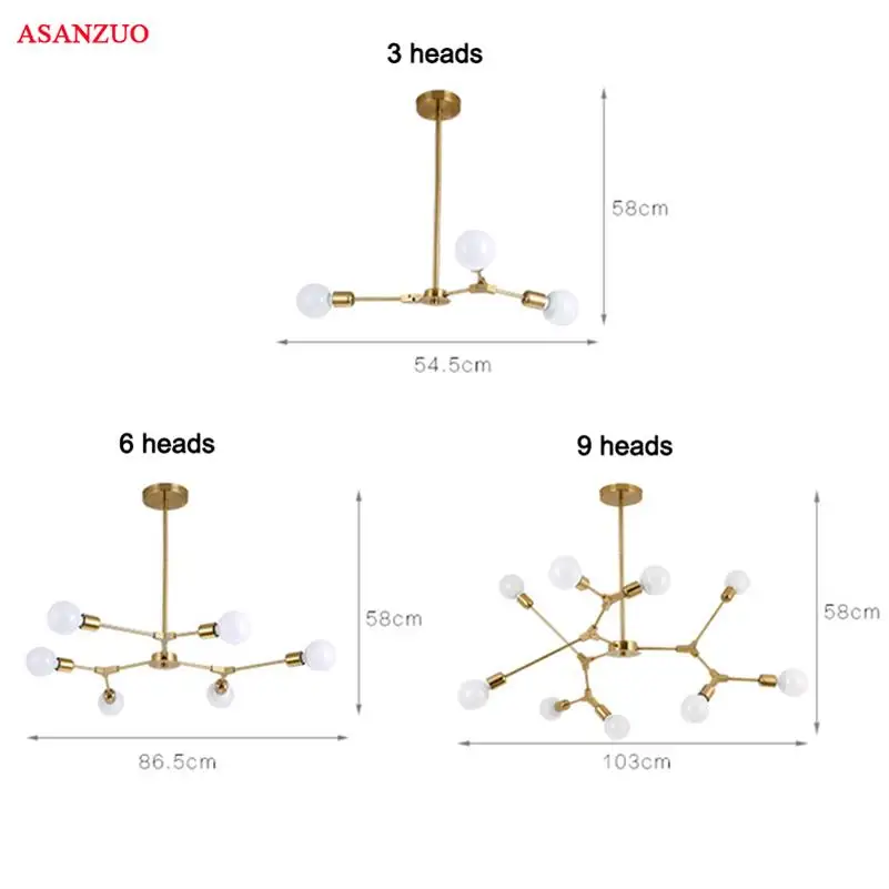 Mordern Светодиодный светильник-люстра скандинавского дизайна, разветвленная лампа для гостиной, столовой, лобби, лампа, золотой, черный светильник, светильник